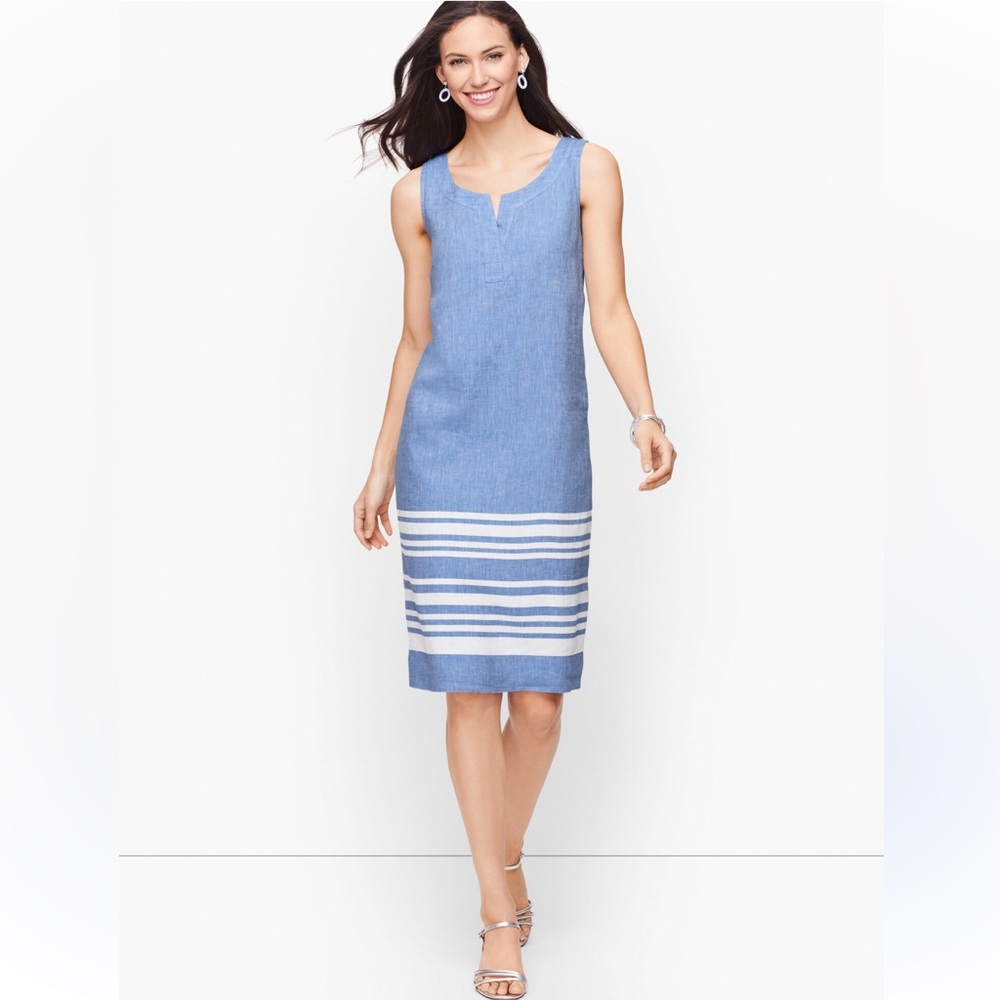 Talbots Split Neck Linen Shift Dress Euc - image 1